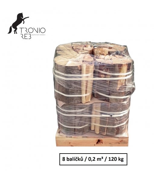 Luxusní suché krbové dřevo - 0,2 PRMR - 33cm habr / akát / 8 balíčků Tronio Reb po 15 kg