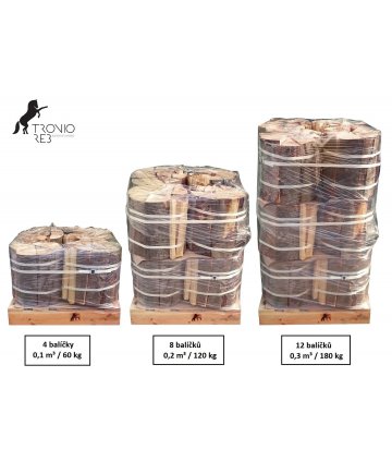 Luxusní suché krbové dřevo - 0,1 PRMR - 33cm buk / 4 balíčky Tronio Reb po 15 kg